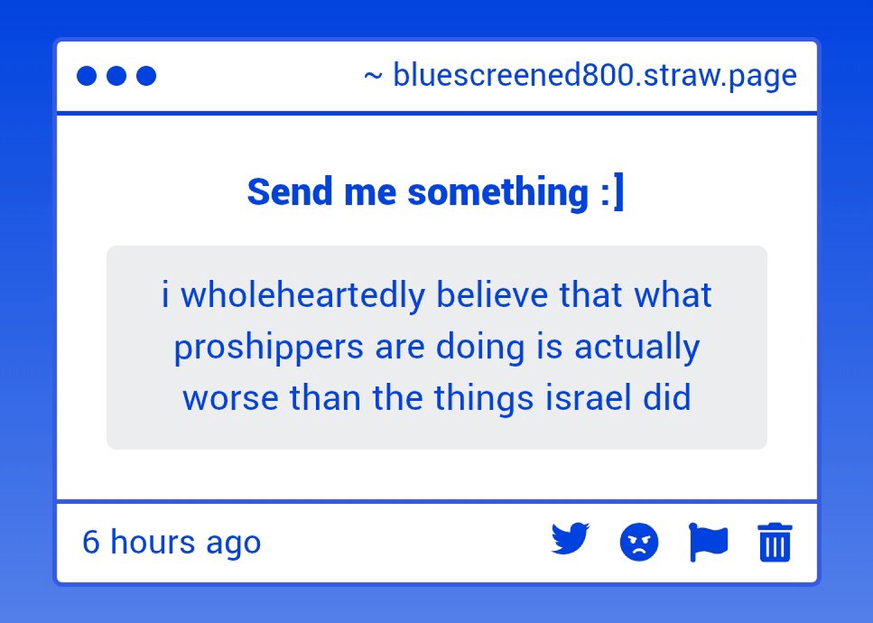 bluescreened800's tweet photo. Genocide, ethnic cleansing, mass rape, torture, war crimes targeting children, and other real life atrocities vs reading fanfiction
https://t.co/WYrIdXD4KA https://t.co/2eBbvCoLqq