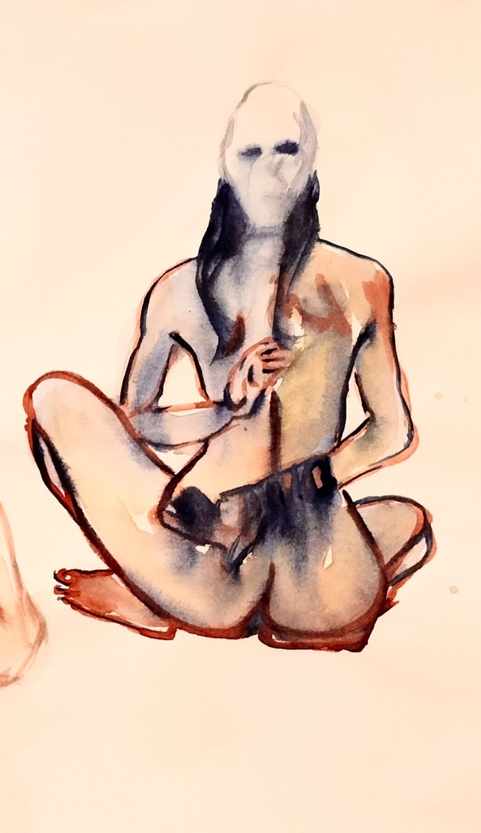 respirart's tweet photo. Acuarela papel esbozo. Título: Te veo sin girarme. #watercolor #acuarelas #aquarel #acuarelistas #pintoras #painter https://t.co/hoBqPVtJWP