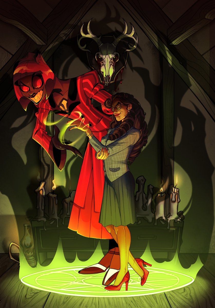mskrysta_'s tweet photo. Yuri Radiocult collab with my beloved @beatlzeep 💚💀📻

my fem Alastor their fem Vincent ~ https://t.co/NxcCqxN76e