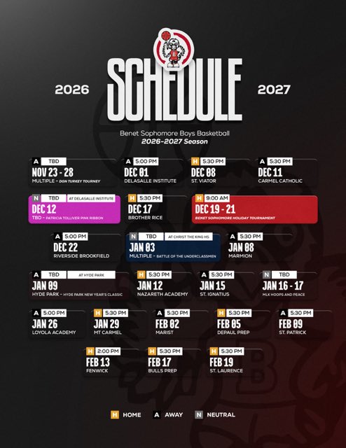 BenetHoops's tweet photo. Sophomore Redwings Schedule 2026-2027. https://t.co/UI23X03L2b