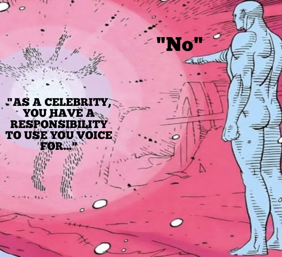 PotatoFace911's tweet photo. @beatmastermatt Celebrities have no obligation to do anything except perform. The last election shows that no one actually cares about celebrity opinions. 

You don't care that they're being quiet. You care they're not saying what you want them to say. Their words are not wise, just empty. https://t.co/e9W14PcX0B
