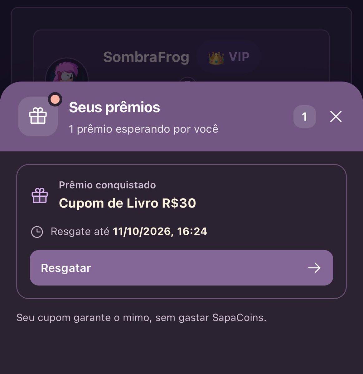 sombrafrog's tweet photo. É bem simples até, não impacta o jogo hehe

Agora quando vc ganha, fica essa janela para você resgatar o prêmio 

#BingoDaSapa @saapatona https://t.co/e6T2IHmftb
