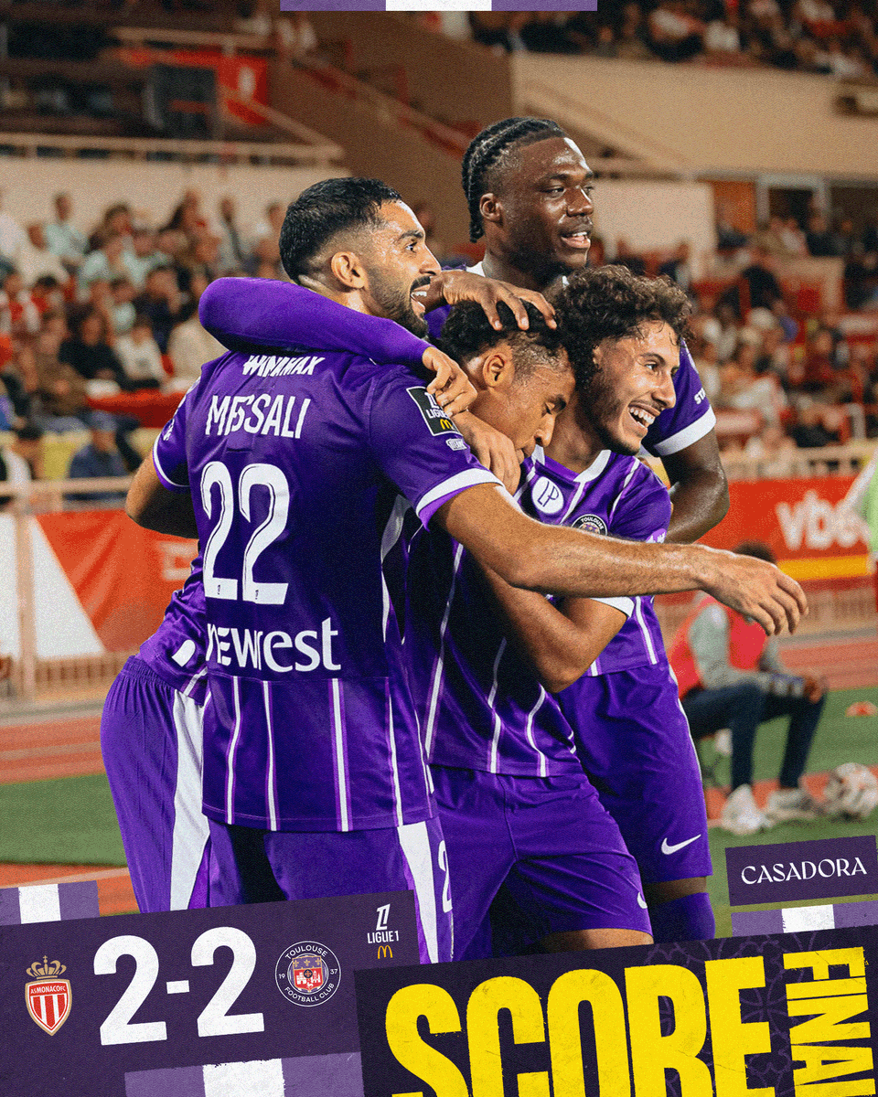 ToulouseFC's tweet photo. Menés 2-0 à la pause, nos Violets n'ont pas baissé les bras et ont trouvé les armes pour revenir au score et ramener un point de chez le leader !

#ASMTFC https://t.co/Ax5VcmzVbD
