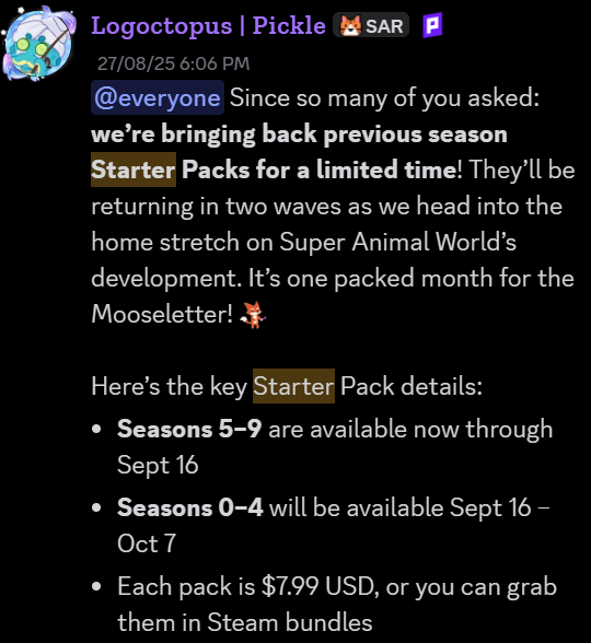 AngryGrokk's tweet photo. @PixileStudios's greed sickens me. A year or so ago, they re-released the old Starter Packs from previous seasons for only a *limited time* with an increase in price, going from the usual $4.99 USD to $7.99 USD. Fuck exclusivity I guess. We. Want. Money. (1/2) https://t.co/5DyO3ybZoB