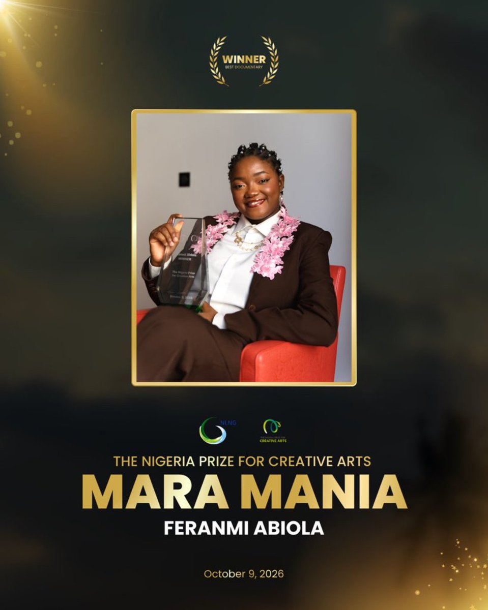 _culture_nerds's tweet photo. Promising Nigerian Filmaker Feranmi Abiola’s documentary Mara Mania has won the inaugural Nigeria Prize for Creative Arts in 2026, celebrating the strength, originality, and global promise of Nigerian documentary filmmaking. 🇳🇬🎬

A landmark achievement for Nigerian culture, and for the power of telling authentic stories.