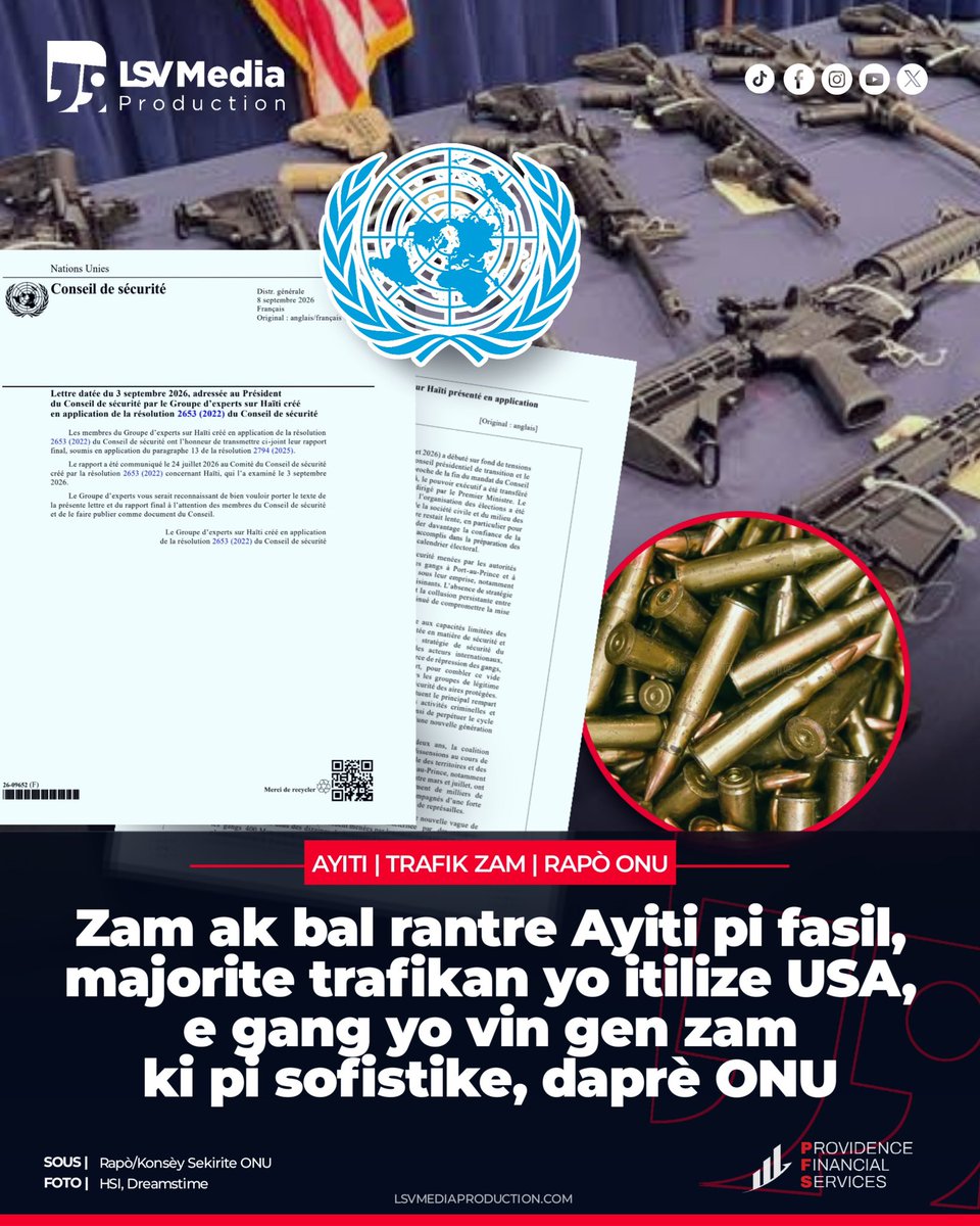 LuckNews88's tweet photo. ⭕️ENFO | Nan rapò sa gwoup ekspè ONU yo mete deyò, yo di malgre mezi ki pran, rezo trafikan zam ak katouch yo kontinye fonksyone avèk fasilite, akoz fay ak koripsyon ki genyen nan kontwòl ladwann yo. Rapò a di, plizyè trafikan ta achte zam yo legalman🇺🇸Etazini nan magazen, sou pwòp idantite pa yo nòmal, epi aprè yo voye yo an Ayiti.🇭🇹Ekspè yo mete aksan sou detounman zam ak katouch kap fèt nan Lapolis la, kote sou 336 katouch kalib 7,62 x 51 mm ki egzaminen aprè yo fin sezi nan men gang yo pandan lane 2026 la, yo wè gen anviwon 70% ladan yo ki soti nan stock PNH. Anplis de Lapolis, anpil katouch gang yo soti, gen bon kantite tou ki soti🇩🇴Repiblik Dominikèn. ONU fè konnen gang Ayisyen yo evolye anpil nan kesyon zam yap itilize. Gen yon seri de ansyen zam bandi yo ranplase yo pa lòt fizi semi-otomatik ki pi resan. Rapò a montre tou, biznis zam ak bal la bay anpil lajan nan Pòtoprens ak nan sèten lòt rejyon. Yon 9 milimèt pa egzanp ap vann, ant💰2,000 a 4,000 dola ameriken. Tandiske yon fizi semi-otomatik kalib 5,56 kapap atenn jiska 8,000 dola | LSV
