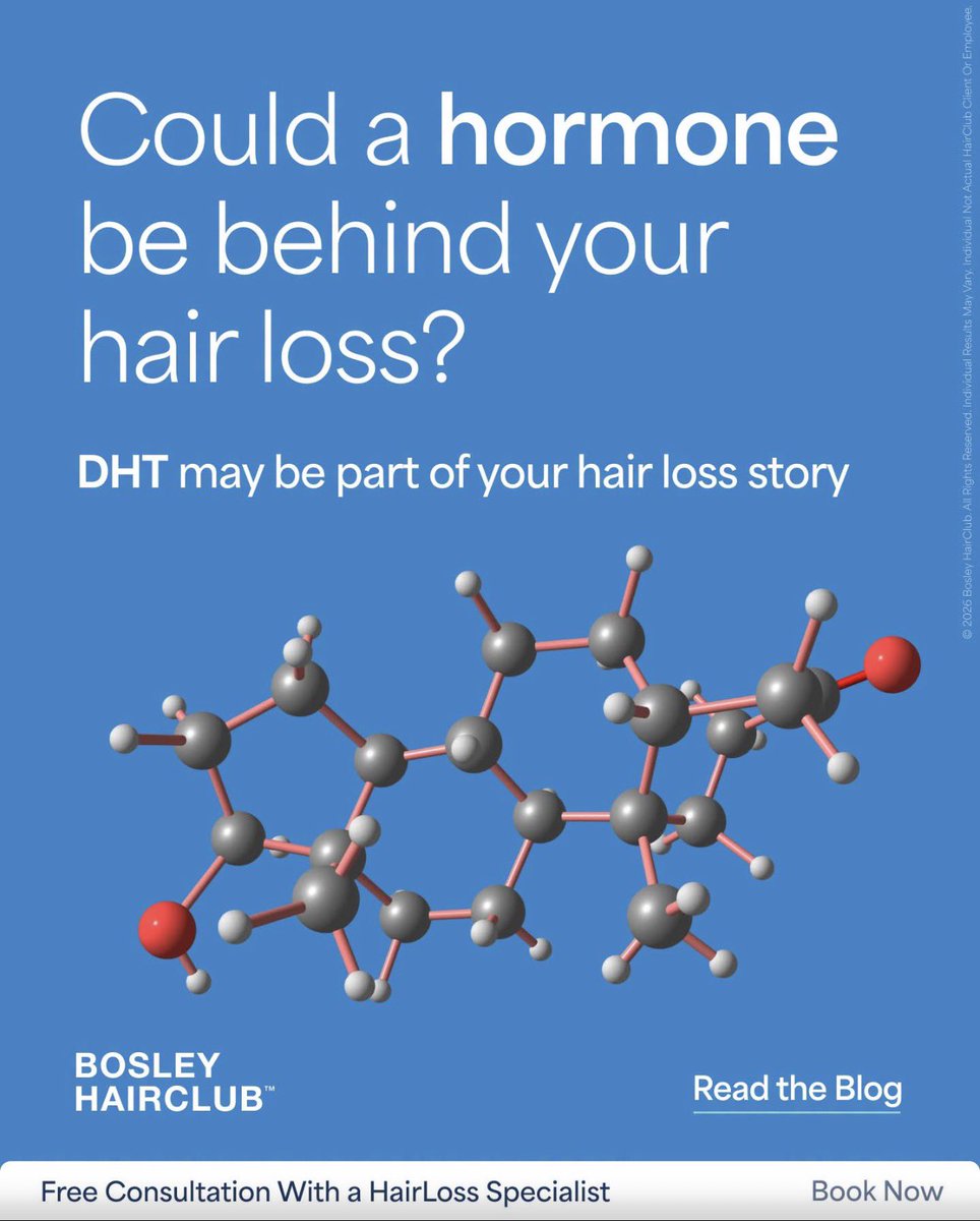 CompetitiveMktg's tweet photo. Could a hormone be behind your hair loss? 🤔

Read our blog to learn what can help ➡️ https://t.co/HWsathtVzd

To find out your stage of hair loss, book your free consultation at Bosley HairClub today.📍

#HairThinning #DHT #HairRestoration #HairLoss https://t.co/Y2VJNQpAzv
