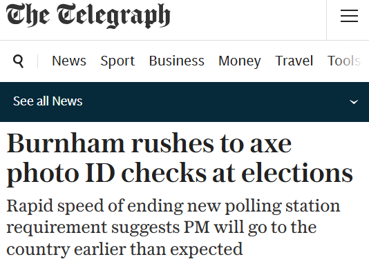 BethanyMiles__'s tweet photo. Andy Burnham became PM without winning a General Election, slipping in via a by-election and internal party manoeuvres. Now he’s weakening the very safeguards that protect a fair vote.

He is pushing for no photo ID's at polling stations, allowing bank cards with no photo. https://t.co/v8pJoAbfft