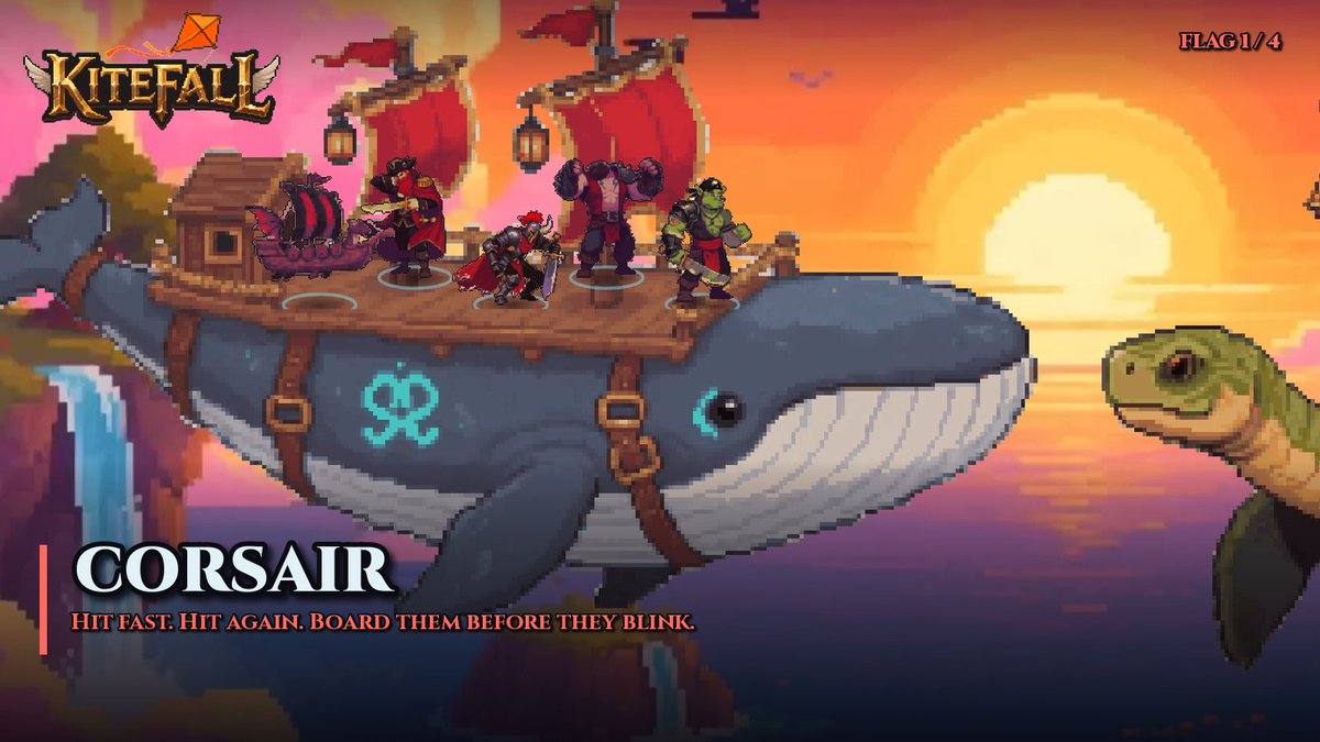 Kitefallgame's tweet photo. Four flags sail the cloud sea, each on its own beast.

Corsair: hit fast, board quick.
Cartographer: one more card every turn.
Shipwright: walls nobody gets through.
Stormcaller: lightning on demand.

Which flag is yours?

$KFALL $ETH #RobinhoodChain #indiegame https://t.co/QbudlTzyBD