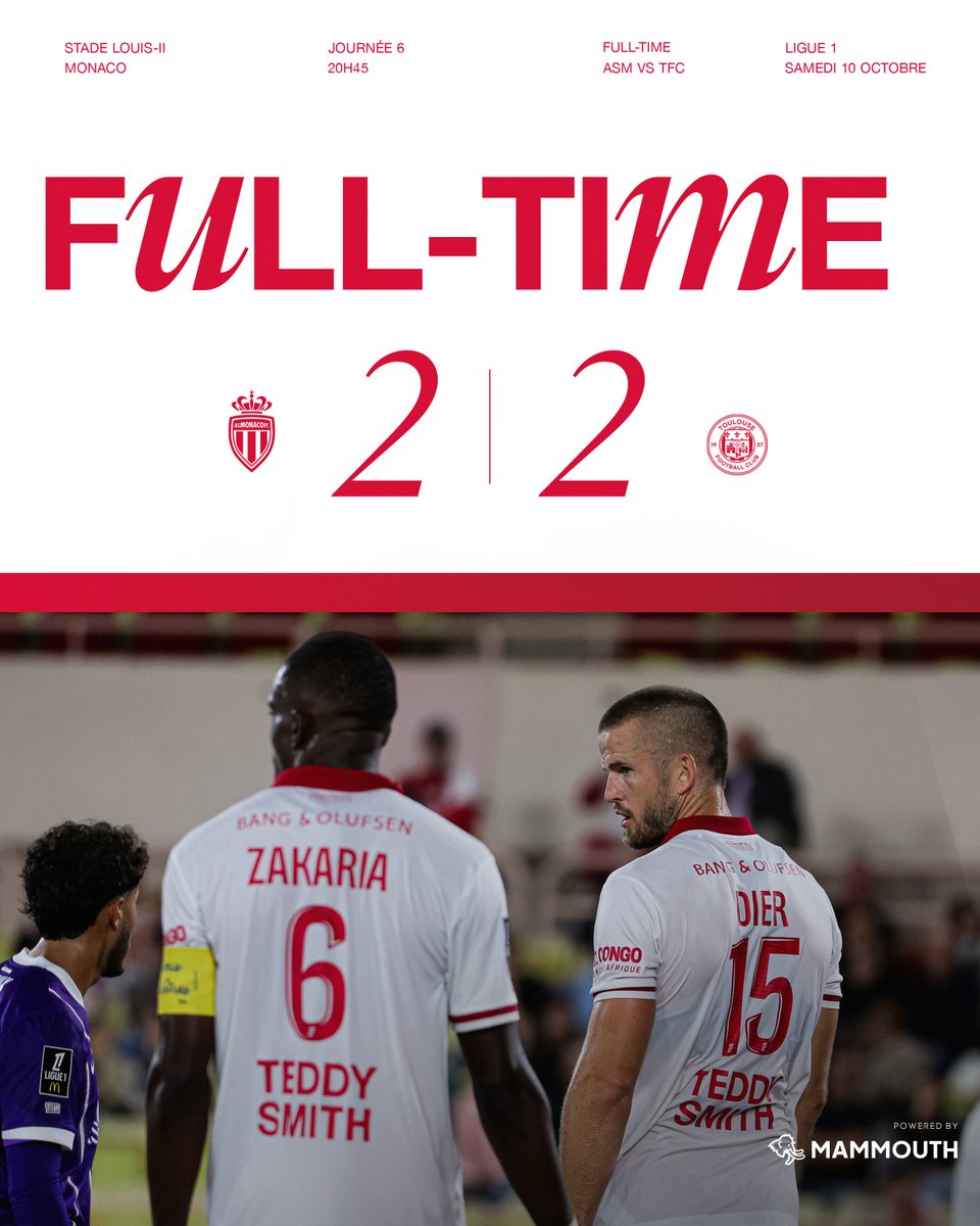 AS_Monaco's tweet photo. Nos Rouge &amp; Blanc concèdent le nul face à Toulouse.

2️⃣-2️⃣ #ASMTFC https://t.co/JhiBkmsgfM