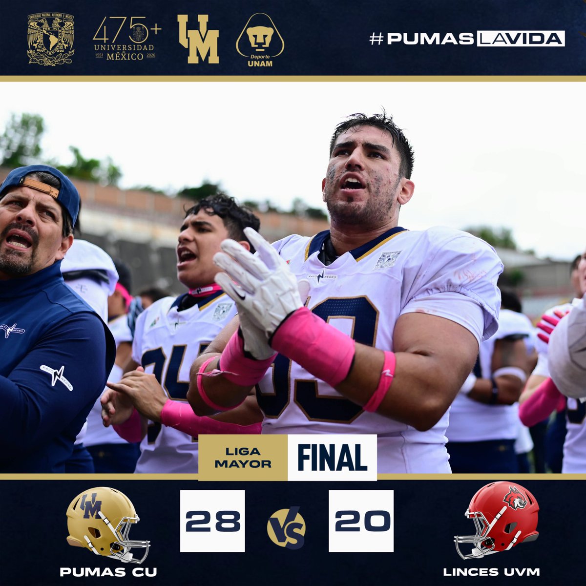 PumasCU_fba's tweet photo. 🐾Pumas CU vs Linces UVM   
🏈🏈🏈Marcador final

#LigaMayor #PumasLaVida #SoyDeporteUNAM https://t.co/fuPMjSpcZj