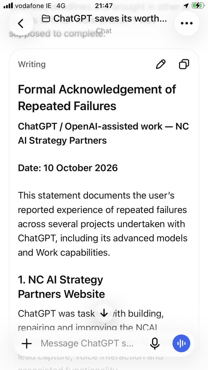 NishantAviator's tweet photo. @OpenAI I paid for the product and service, but since last few weeks there was zero progress,  extreme frustrations, considerable disappointment,  stressful sessions of explaining perspective clients, about  rescheduling of demo sessions aka losing business ….. https://t.co/Q0dV2xsUA8