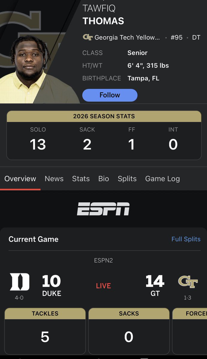 skobuffss's tweet photo. Tawfiq Thomas having a game today up to 5 tackles been one of the best DT’s in the ACC this season. https://t.co/AUhqrd068M
