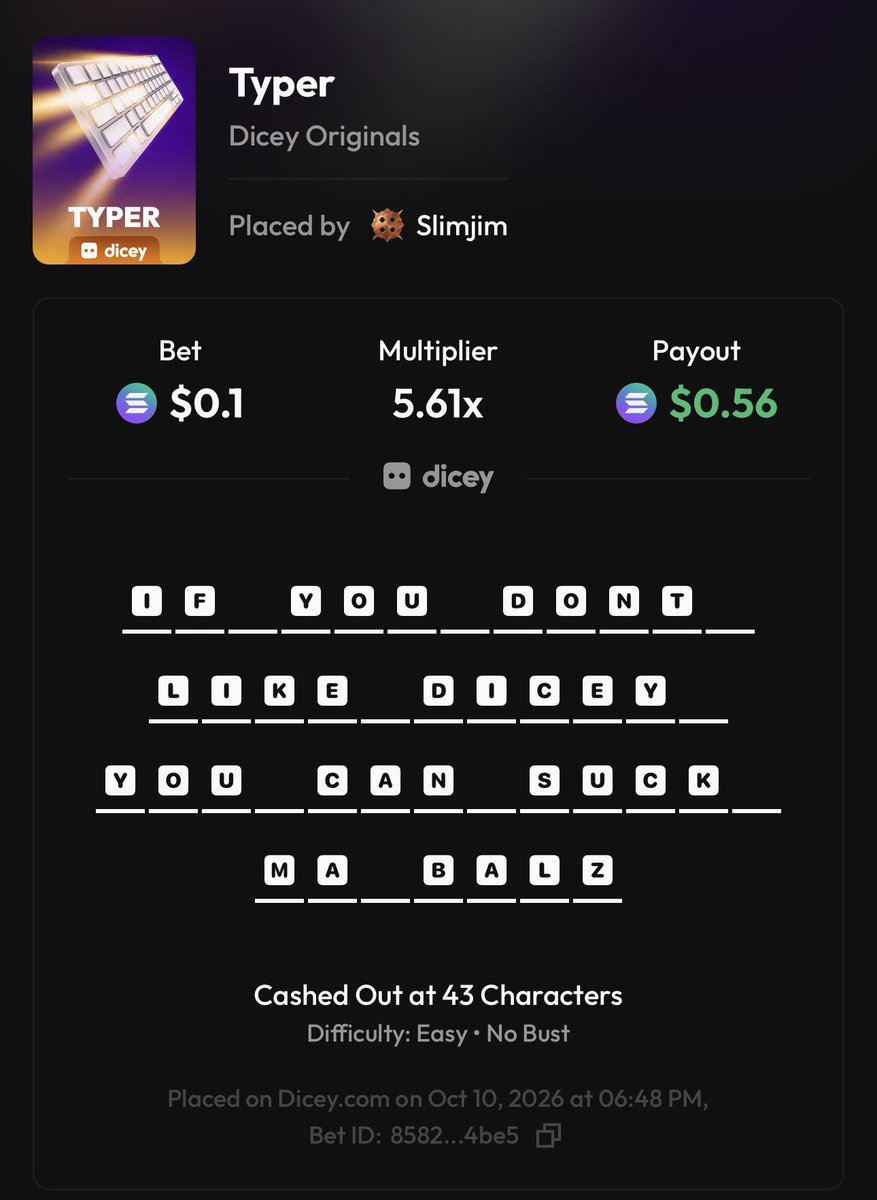 Moon_in_sight's tweet photo. It is with great pleasure that I unveil this masterpieces that even Shakespeare himself couldnโt think of before he passed away, here are my attempts on the new @DiceyHQ original Game Typer #PlayTYPER https://t.co/6I9iX7vxXs