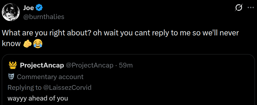 ProjectAncap's tweet photo. you really shouldnt stalk someone uve blocked joe, it isn't healthy https://t.co/qzaeXBeCZK