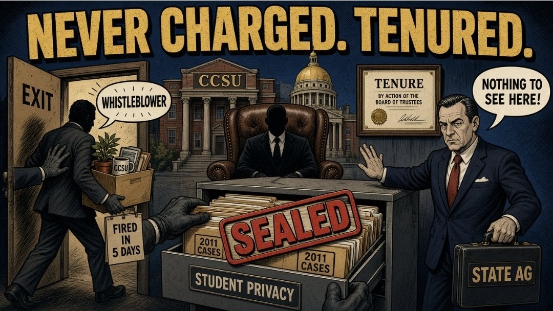 ReeseOnTheRadio's tweet photo. EXCLUSIVE SUNDAY!!!
Never Arrested. Never Charged. Tenured.

How CCSU buried two sexual-misconduct cases -- and why the Attorney General's office is in court defending it. https://t.co/HzYEwsJpg8