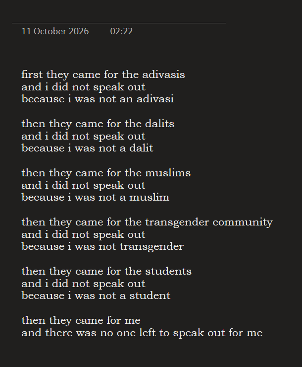 winxytopia's tweet photo. niemöller's poem adapted for today's india. sending strength to every single person who showed up today<3 https://t.co/S3aDmjL2WH