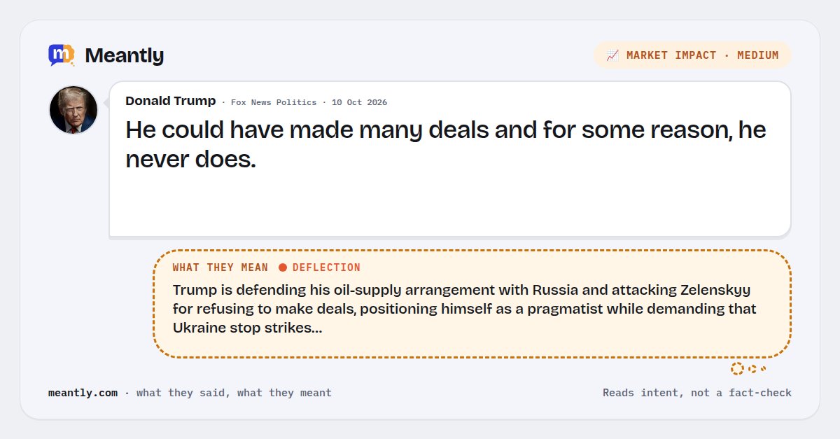 Meantlyhq's tweet photo. 🔥 Donald Trump: “He could have made many deals and for some reason, he never does.”

Trump is defending his oil-supply arrangement with Russia and attacking Zelenskyy for refusing to make deals, positioning himself as a pragmatist…

#Trump #Russia #Ukraine #Oil #Politics https://t.co/OVrtJ0USuC