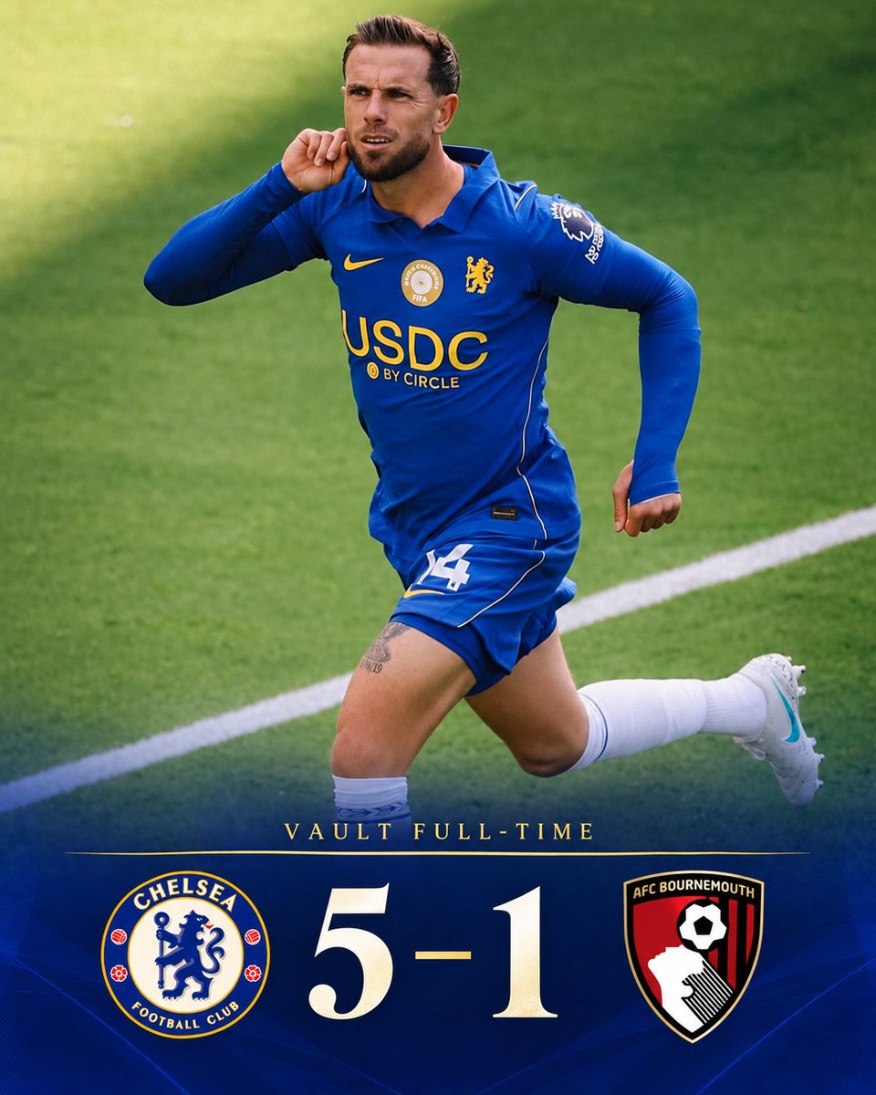 Josepintor80451's tweet photo. 🔵 Chelsea 5–1 Bournemouth!

Jordan Henderson marked his home debut with two goals and an assist—and made sure the crowd heard him. 👂🔥 João Pedro added a brace as Chelsea put five past Bournemouth. ⚽⚽

Who was your player of the match: Henderson or João Pedro? 👇

Source: @ChelseaFC
