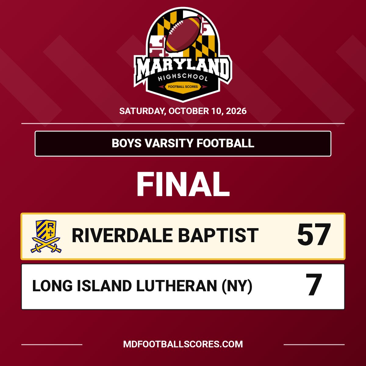 mdHSscores's tweet photo. FINAL
@RBSFootball26
#mdhsfootball https://t.co/gvQI1VEiGH