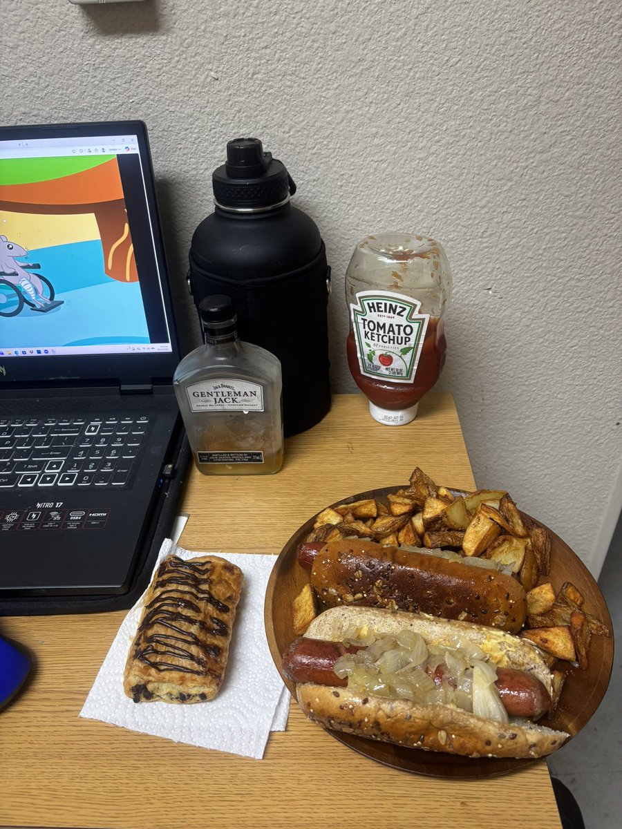 Cat_With_A_Bob's tweet photo. Kosher hot dogs in toasted buns, Dijon mustard spread, cheese and grilled onions atop served with PAN FRIED POTATOS https://t.co/EX8NRW3Wm9