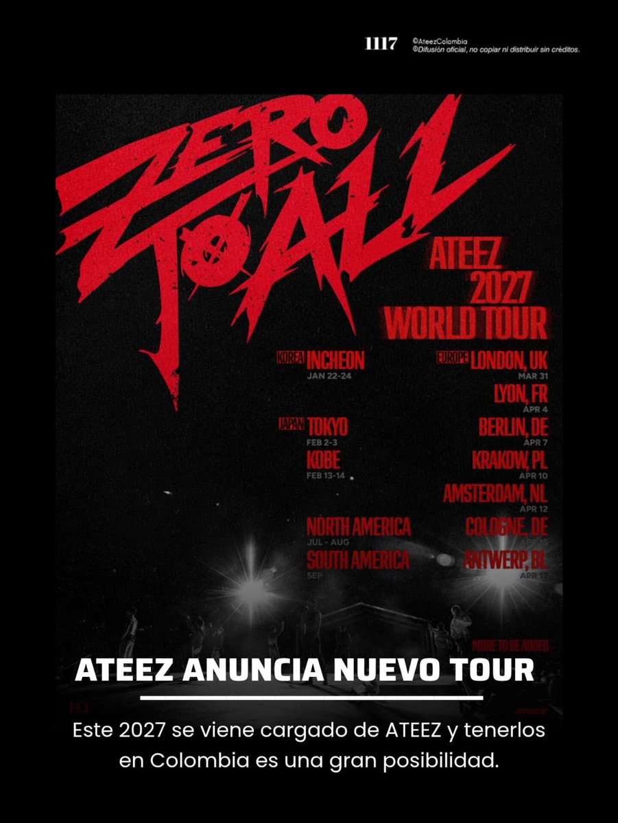 AteezColombia's tweet photo. 🏴‍☠️ ¡ATEEZ anunció su 2027 WORLD TOUR [ZERO TO ALL] y Suramérica está confirmada para septiembre 2027! 👀🔥

Tenerlos de nuevo en Colombia es una gran posibilidad, y depende de nosotros demostrar que aquí los esperamos 🇨🇴🖤 Escanea el QR, súmate a la campaña y hagamos ruido. ¡A trabajar duro, ATINY! ⚓

COLOMBIA WANTS ATEEZ BACK 2027 ❤️‍🔥

@paramo_presenta @OcesaColombia @moveconcertsco @fenix__colombia

#ATEEZ #에이티즈 #Zero_To_All