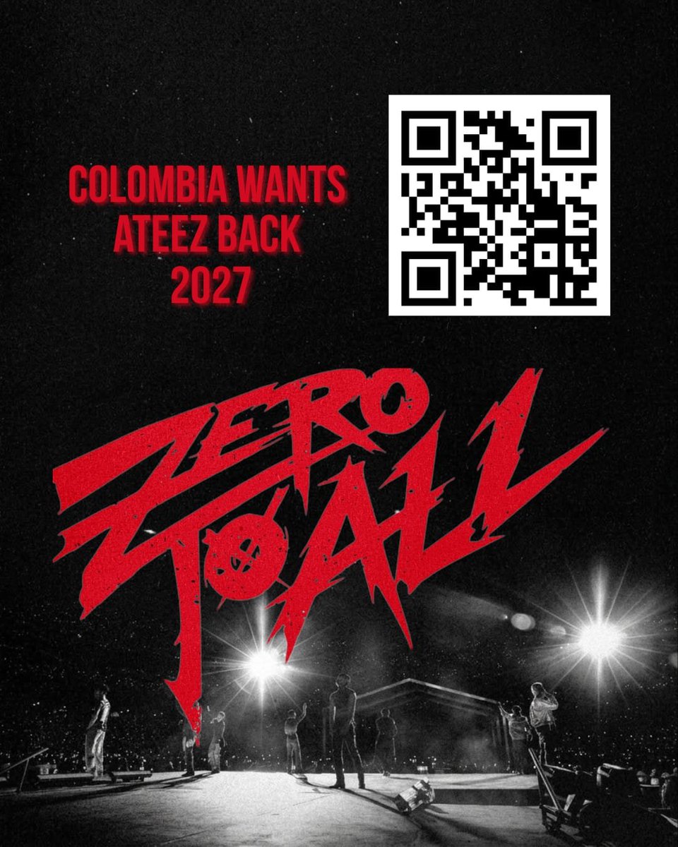 AteezColombia's tweet photo. 🏴‍☠️ ¡ATEEZ anunció su 2027 WORLD TOUR [ZERO TO ALL] y Suramérica está confirmada para septiembre 2027! 👀🔥

Tenerlos de nuevo en Colombia es una gran posibilidad, y depende de nosotros demostrar que aquí los esperamos 🇨🇴🖤 Escanea el QR, súmate a la campaña y hagamos ruido. ¡A trabajar duro, ATINY! ⚓

COLOMBIA WANTS ATEEZ BACK 2027 ❤️‍🔥

@paramo_presenta @OcesaColombia @moveconcertsco @fenix__colombia

#ATEEZ #에이티즈 #Zero_To_All