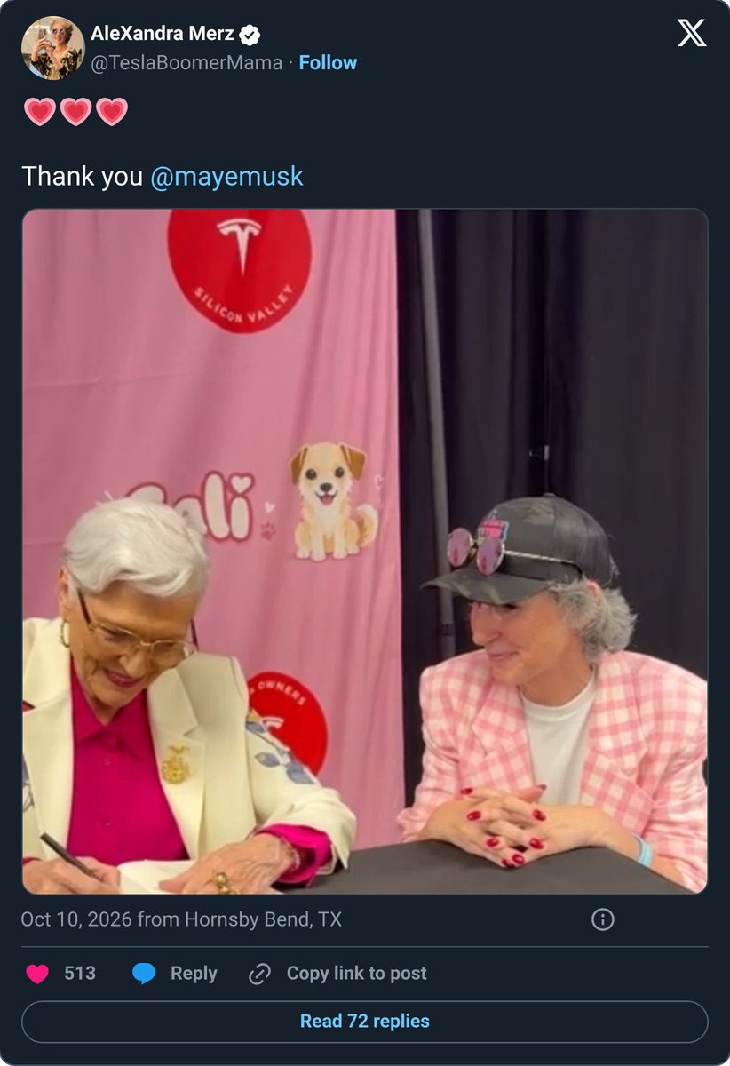 CivicParadox's tweet photo. HEADS UP to everyone posting photos with @mayemusk at X Takeover

That pink "Cali" logo behind her is NOT a cute dog brand

It's solana:8k4sBtEeK4pf26noKqApv8NBTnuSJcbdwpKYknk5PbAA a Solana memecoin I exposed with on chain proofs.

The dev wallets pulled liquidity from it 150+ times. Thousands of SOL out of buyers pockets

And right now shills are using YOUR photos to pump it again.

@SawyerMerritt @TeslaBoomerMama @JohnnaCrider1 @gailalfaratx @JoeTegtmeyer @TheCaptainEli @TeslaHype @JoshWest247 your photo is being used as solana:8k4sBtEeK4pf26noKqApv8NBTnuSJcbdwpKYknk5PbAA marketing

Please delete or add a note. Don't let your name sell a farmed coin to your followers

@teslaownersSV who put a memecoin on the backdrop?