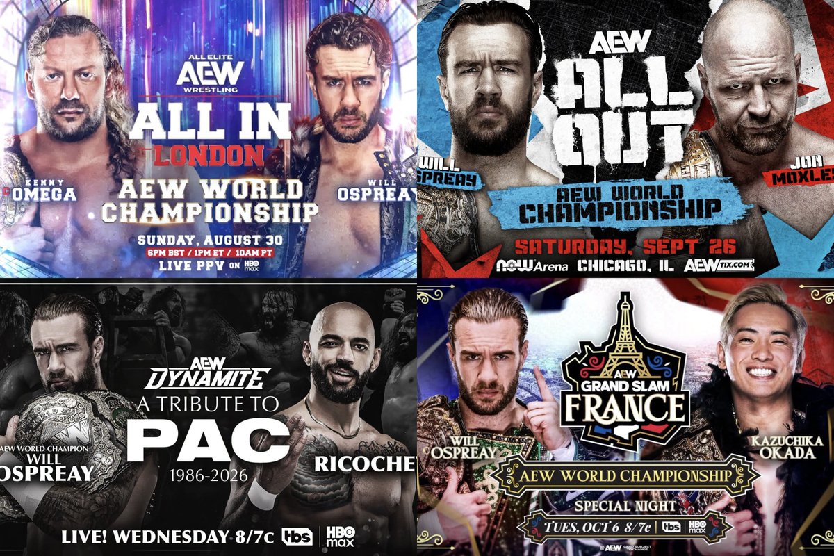 AEWFrance1's tweet photo. IL FAUT QU’ON PARLE DES MATCHS DE WILL OSPREAY DEPUIS SON SACRE À ALL IN ! 🔥
Depuis qu’il a décroché le titre à #AEWAllIn, Will Ospreay enchaîne les performances exceptionnelles ! 🤯
🔸Will Ospreay vs Kazuchika Okada — #AEWGrandSlamFrance : ⭐⭐⭐⭐⭐
🔸Will Ospreay vs Ricochet — #AEWDynamite, hommage à PAC : ⭐⭐⭐⭐⭐
🔸Will Ospreay vs Jon Moxley — #AEWAllOut : ⭐⭐⭐⭐½
🔸Will Ospreay vs David Finlay — #AEWDynamite : ⭐⭐⭐⭐
🔸Will Ospreay vs Kenny Omega — #AEWAllIn : ⭐⭐⭐⭐⭐⭐½
Des affrontements de haut niveau, des classiques et des notes qui parlent d’elles-mêmes !
🔥 Ospreay est-il en train de vivre l’une des meilleures périodes de sa carrière ?
#AEW #WillOspreay #KennyOmega #KazuchikaOkada #Wrestling #AEWGrandSlam #AEWFrance