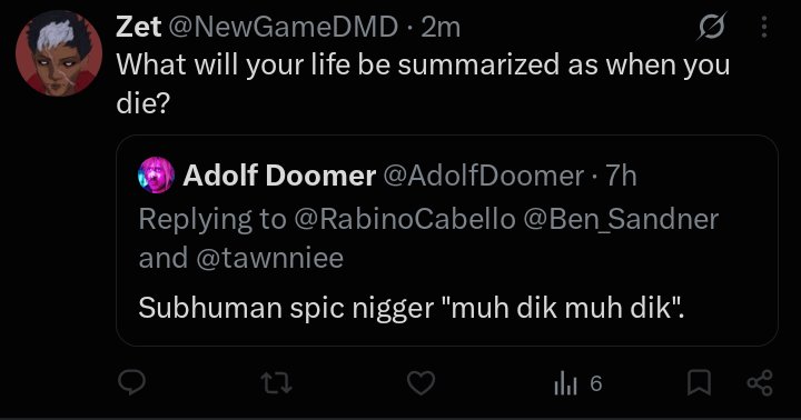 AdolfDoomer's tweet photo. @NewGameDMD Not getting shot over a chicken sandwich like you dumb niggers. What bitch ass blocking me right after you quoted me btw.
Absolute broken buck behavior. https://t.co/bTt8RIsqbg
