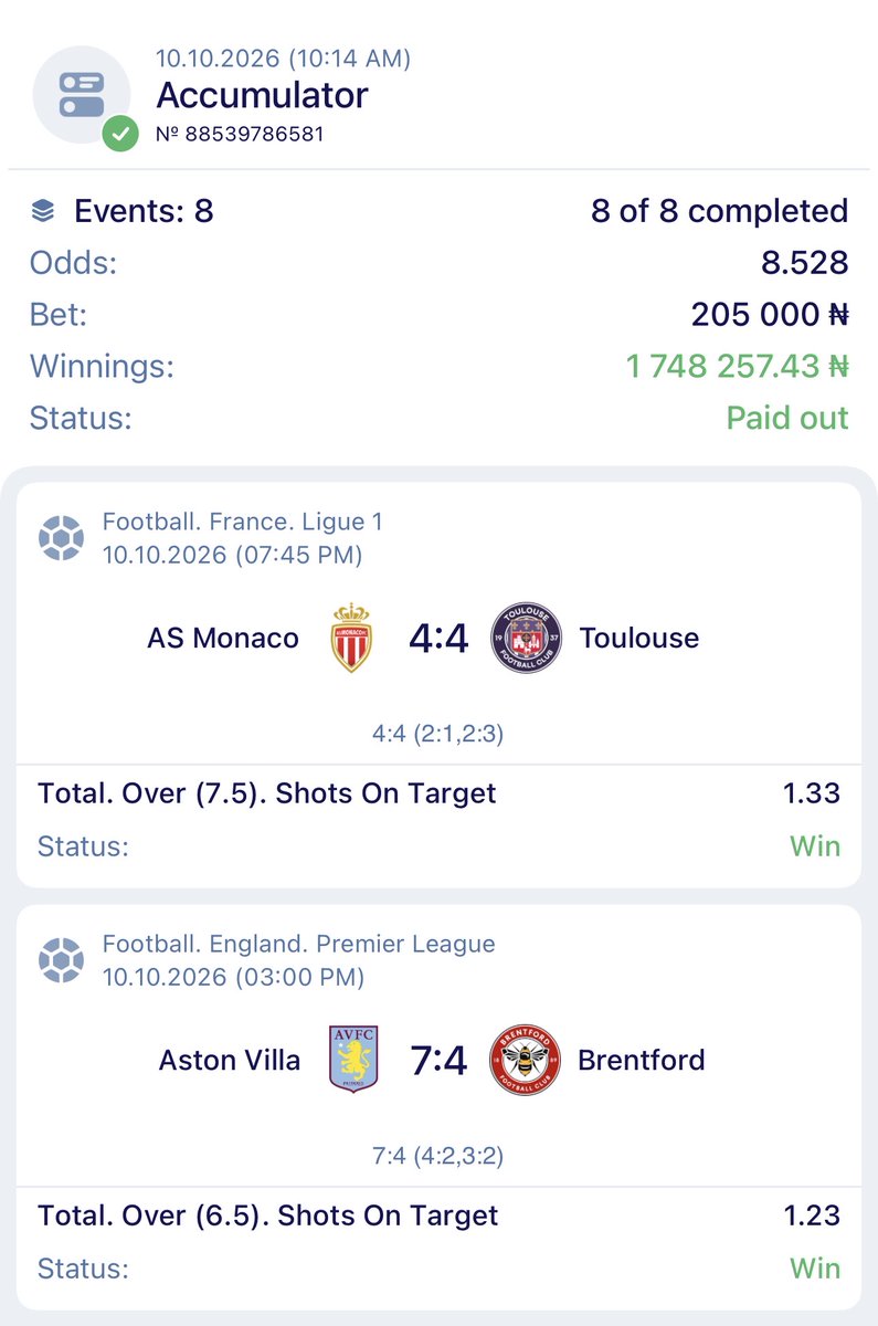 betking007's tweet photo. 10 ODDS WON 🏆

₦1.7M BOOMGRATULATIONS  🍏🍏. https://t.co/dO7pvo8F21