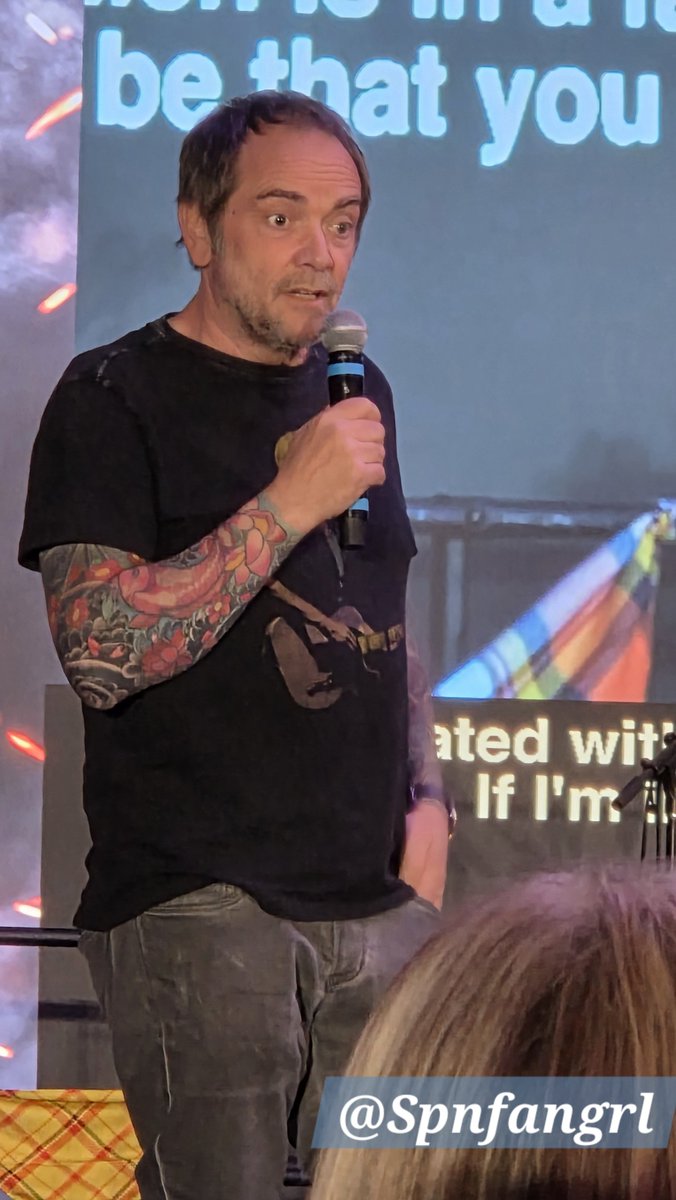 spnfangrl's tweet photo. @Mark_Sheppard growling at us and sharing his love of our little show and the #SPNFamily. 💜

#SPNVAN https://t.co/MZ49yue9l4