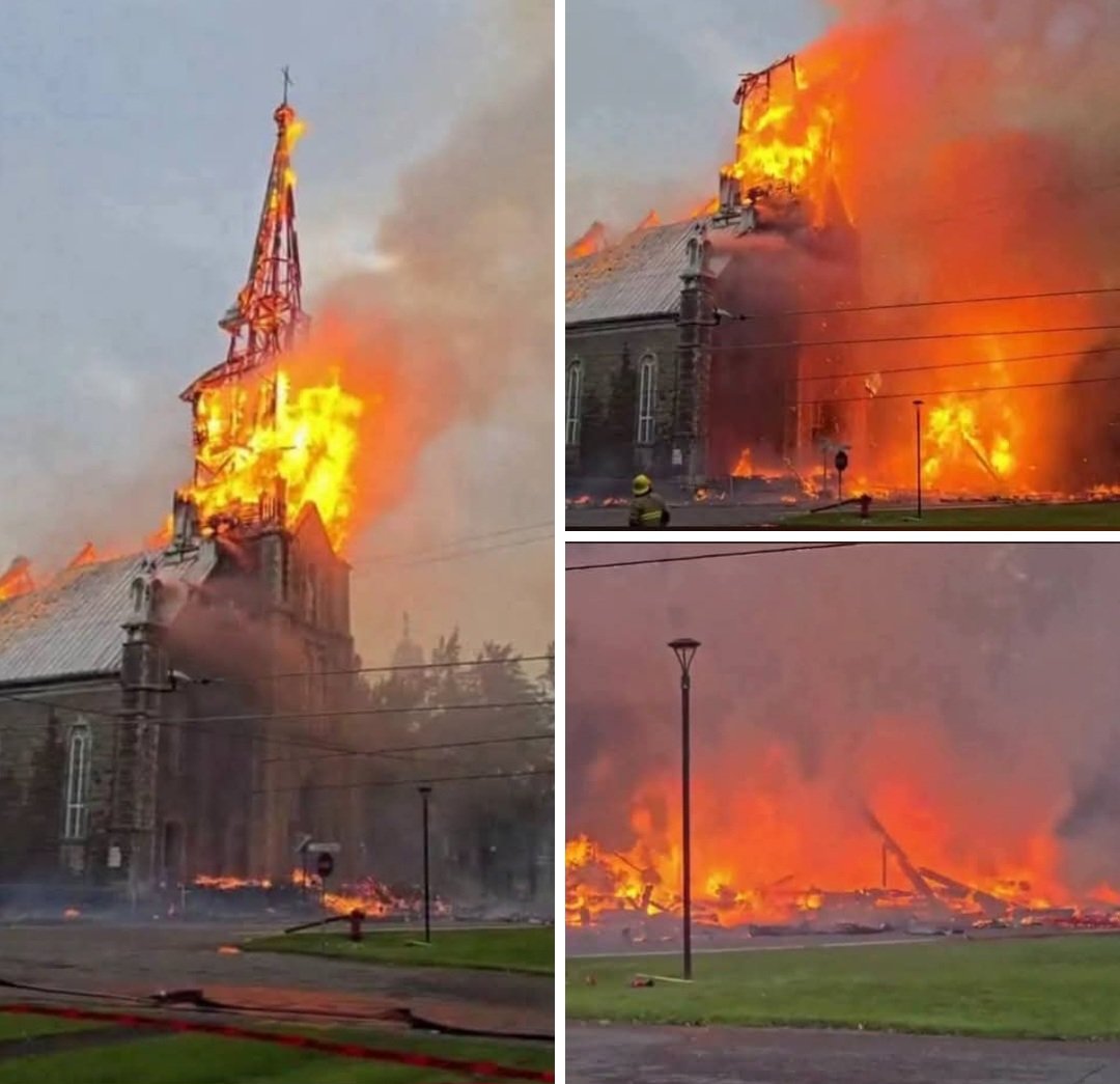 ShabnamHamseda's tweet photo. Montreal, Quebec
 Another church is burned down in Canada by an Islamofascist agent of the liberals.🇨🇦 

More than 100 churches burned across Canada since 2015. How many churches must go up in flames before Canadians wake up and demand answers and accountability? https://t.co/RvuY0FAXnz