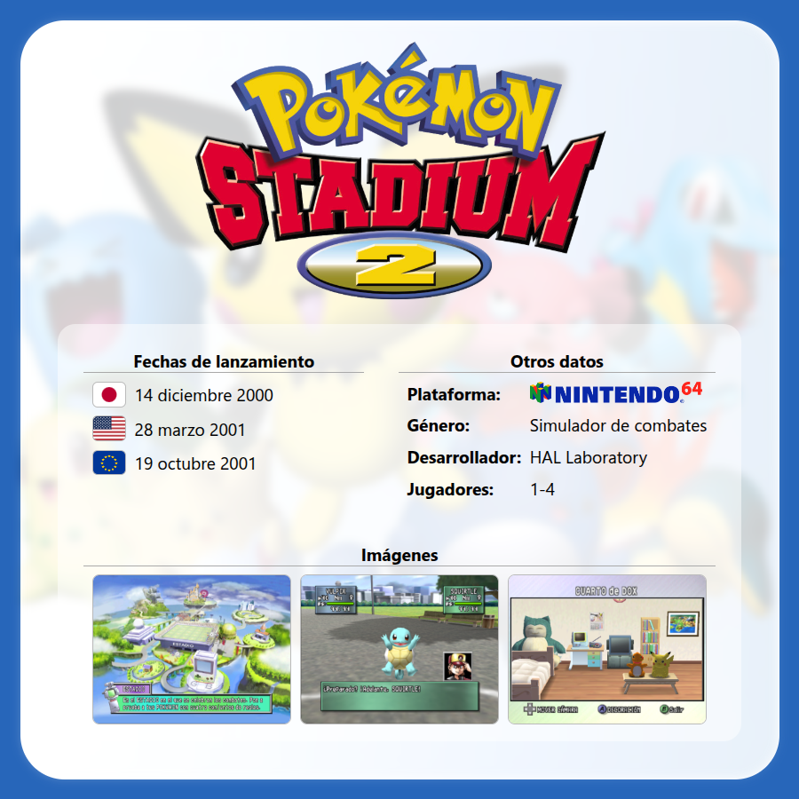 PokemonProject's tweet photo. Hace hoy 25 años, en 2001, Pokémon Stadium 2 salió a la venta en Europa.

https://t.co/GZr5AWfjxO https://t.co/l8zeHvvHFM