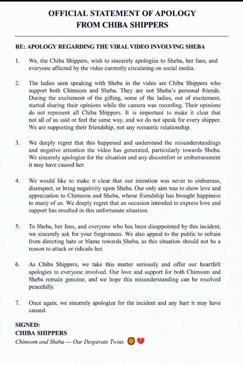 ComradeAtt's tweet photo. Is this correct? Chiba Shippers released an apology statement regarding the incident. 

#bbnaija #bbnaijaS11 https://t.co/b46T98k5tk