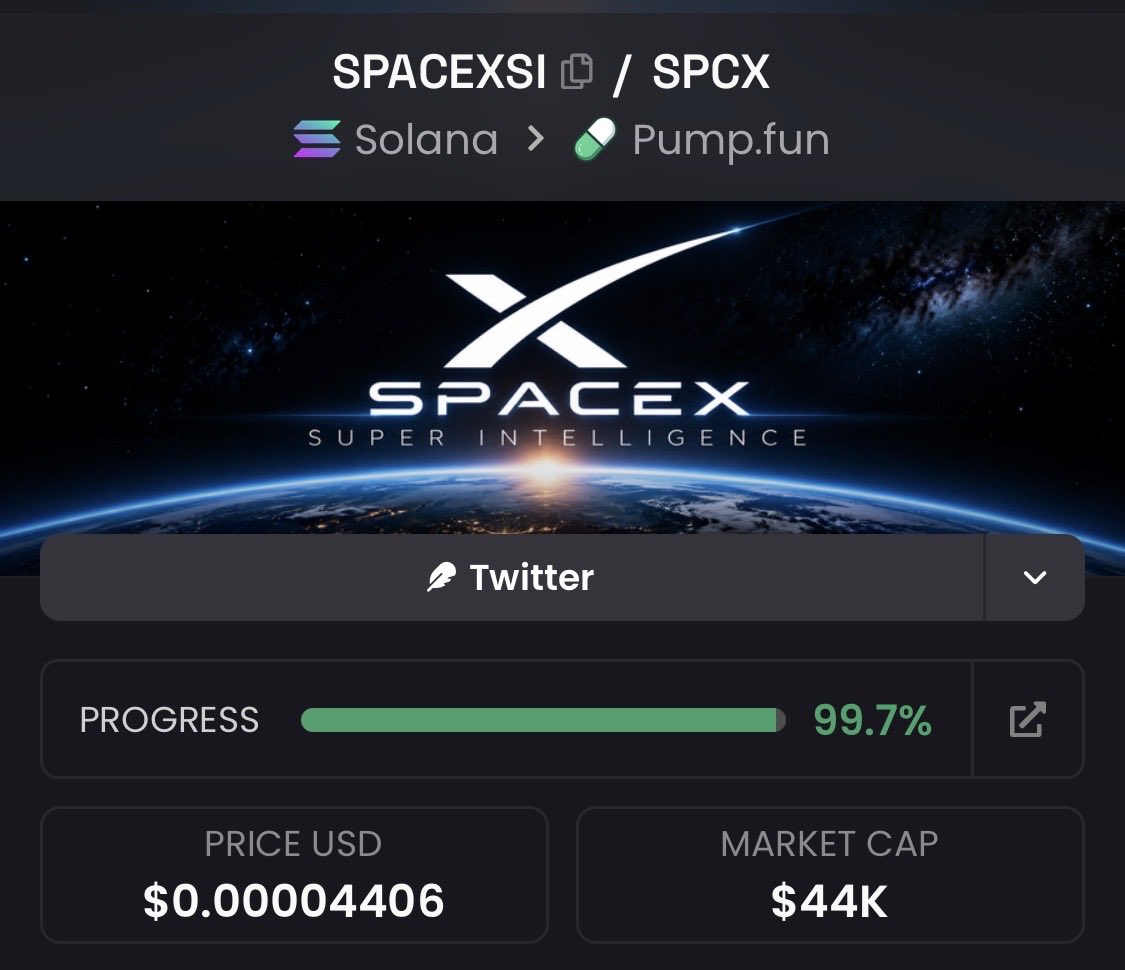 zack_zeus1's tweet photo. Spotted #SPACEXSI at $44k market cap and alerted my exclusive Telegram group 🔔💡

#CryptoPump #Crypto #Altseason #Solana #AltcoinAlert https://t.co/5j1Zk8MFIm