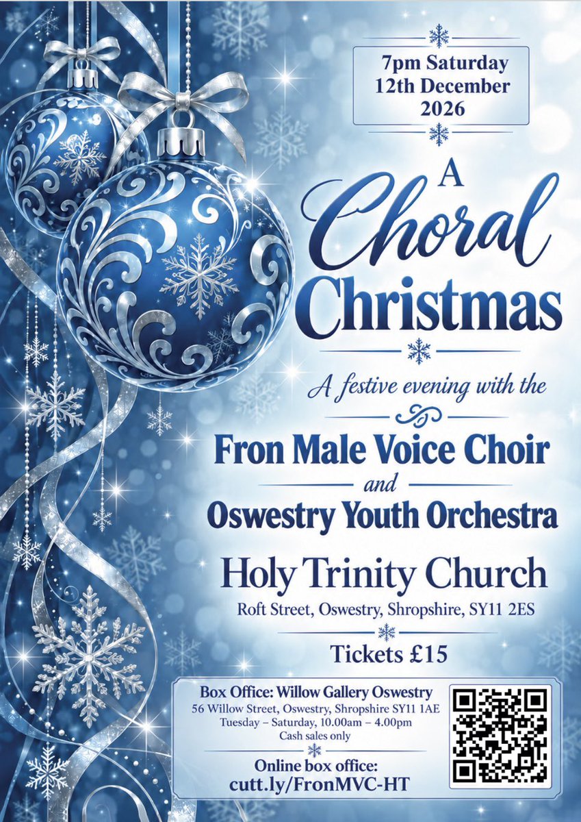 FronMVC's tweet photo. Tickets for our two Choral Christmas concerts are on sale. The first is on Sat 5th Dec in Gresford and the 2nd is on Sat 12th Dec at Oswestry. Tickets available in the link in our bio. https://t.co/IXVBSetnVZ