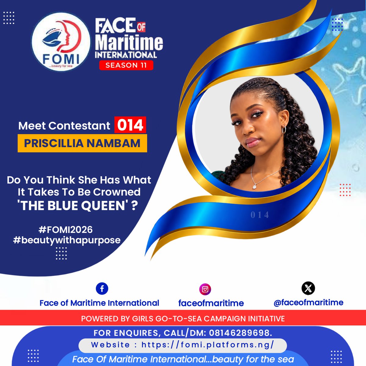 FaceOfMaritime's tweet photo. Do you think she deserves to wear the prestigious FOMI Crown? 
Tell us what you know about her!

#fomi2026 #thebluequeenedition #beautywithapurpose @q7parisskincare https://t.co/GYqfZmiMMy