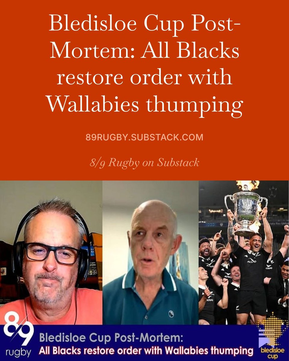 89_Rugby's tweet photo. Bledisloe Cup Post-Mortem after the 1st Test in Auckland

@bmcsport joined by @hulabulajim, and it's fair to say this one wasn't much fun.

Plenty for the Wallabies to turn around in a week now...

YouTube, pods + have your say at 8/9 Rugby on Substack
https://t.co/JUb1KUQ9Zf https://t.co/KdPPaYT0e8