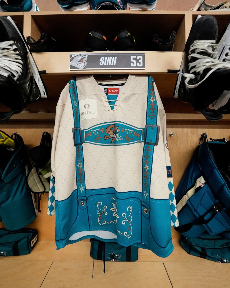 sjbarracuda's tweet photo. Take a closer look at the Bavarian inspired patchwork on our Oktoberfest jerseys!  🔍  Plus, stick around after the game for our live jersey auction! https://t.co/S7iJrAO6R5