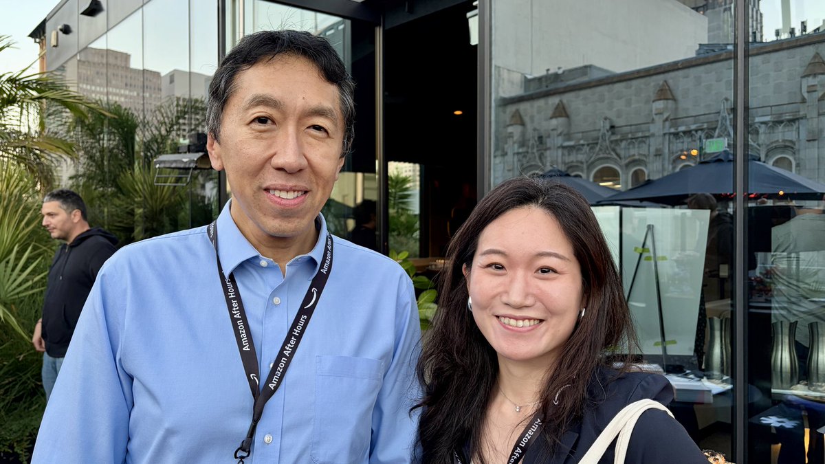 _yelinkim's tweet photo. What a fun week at #COLM2026! Great people, inspiring research, and a chance to meet @AndrewYNg.

Loved @chelseabfinn’s keynote! Also enjoyed several VLM papers on egocentric understanding &amp; #spatialintelligence—so relevant to my work on #AR delivery glasses at @AmazonScience. https://t.co/7TcnIZ1Num