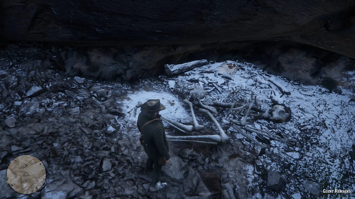 SynthPotato's tweet photo. Sharing one cool Rockstar game detail every day until GTA 6 releases: 39 days left.

In Red Dead 2, You can find the remains of Big foot on Mount Shann. Arthur writes in his journal about it saying "Found a massive skeleton. Wonder how big the man was, or if he was a man at all." https://t.co/gTCTeITa0H