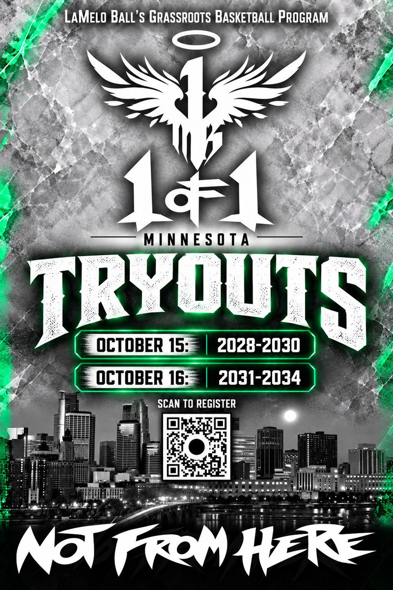 1of1mn's tweet photo. 1 of 1 Minnesota inaugural tryouts take place Oct 15 and 16 at Legacy Hoops 🕺🏽 🛸 💕

Teams will compete at various competition levels between April - July 📊

Come try out for LaMelo Ball’s AAU program - Register on https://t.co/UBx2jpR1qL ✍️ https://t.co/0t2HL4jB5Q