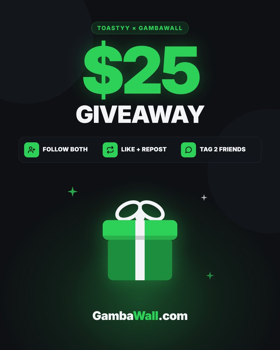 ToastyyGambles's tweet photo. $25 GIVEAWAY 🎁

teamed up with @gambawall for this one

to enter:
✅ follow me + @gambawall
✅ like + repost
✅ tag 2 friends

winner picked in 48 hours 🍀 https://t.co/Mhq2JSe7oa