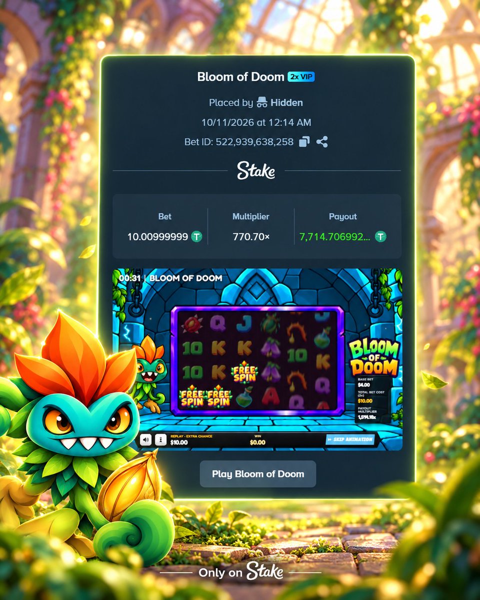 RiferLabs's tweet photo. 💀 Bloom of Doom has only been live for 2 hours and someone already hit 770x!🔥

$10 → $7,700 🤯💸

🎁 RT + reply with your Stake ID https://t.co/G2iaeCfHMT