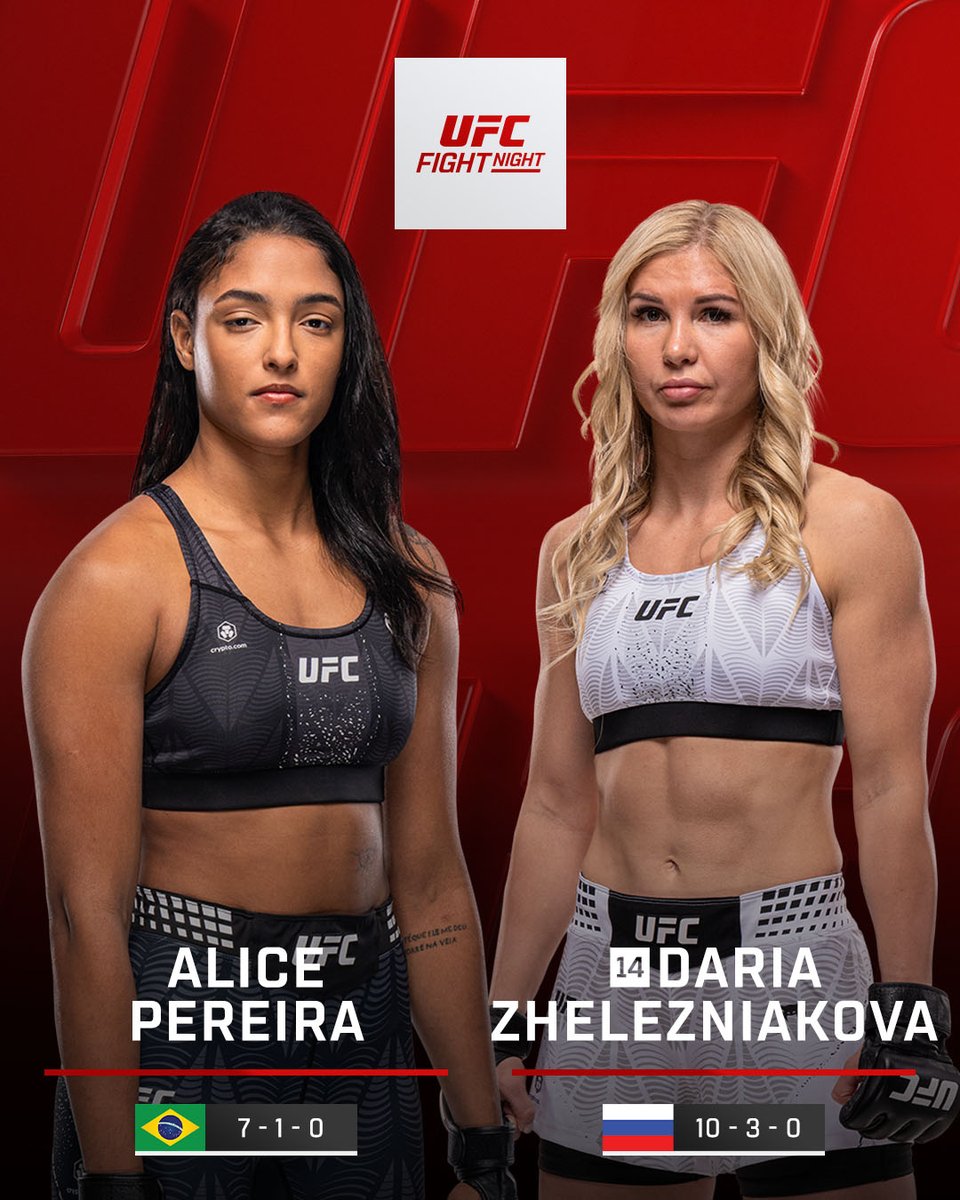 ufc's tweet photo. ‘Golden Girl’ takes on ‘Iron Lady’

@AlicePereiraUFC vs Daria Zhelezniakova

[ #UFCVegas122 | LIVE NOW on @ParamountPlus ] https://t.co/LOSHOvQAh6
