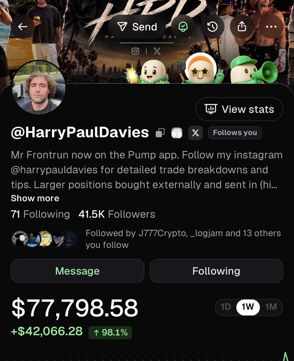 Chairman_DN's tweet photo. It's been a pleasure watching @harrypauldavies find his stride on the @Pumpfun app.
I remember encouraging him to give it a try a few weeks ago and telling him he'd be glad he did.
A week in, he's already built an audience of 40k and grown his portfolio from $20k to over $100k.
What's even more impressive is that his success hasn't been limited to callout rewards. He's been delivering exceptional trading PNL alongside it.
There's a special kind of satisfaction in seeing someone you believe in make the most of an opportunity.
Very well deserved, and I suspect this is only the beginning.

- Code Collective