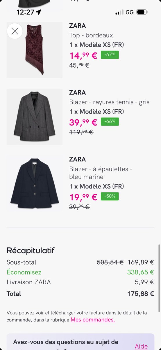 Nanaosk3's tweet photo. Pas la vente privée Zara qui m’a fait économiser 338 balles, dans la France de Macron ? Quelle prouesse https://t.co/JhJ70AdmlL
