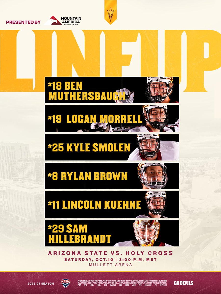 SunDevilHockey's tweet photo. Starters for the weekend finale 🔱 https://t.co/QuNTy3reNs