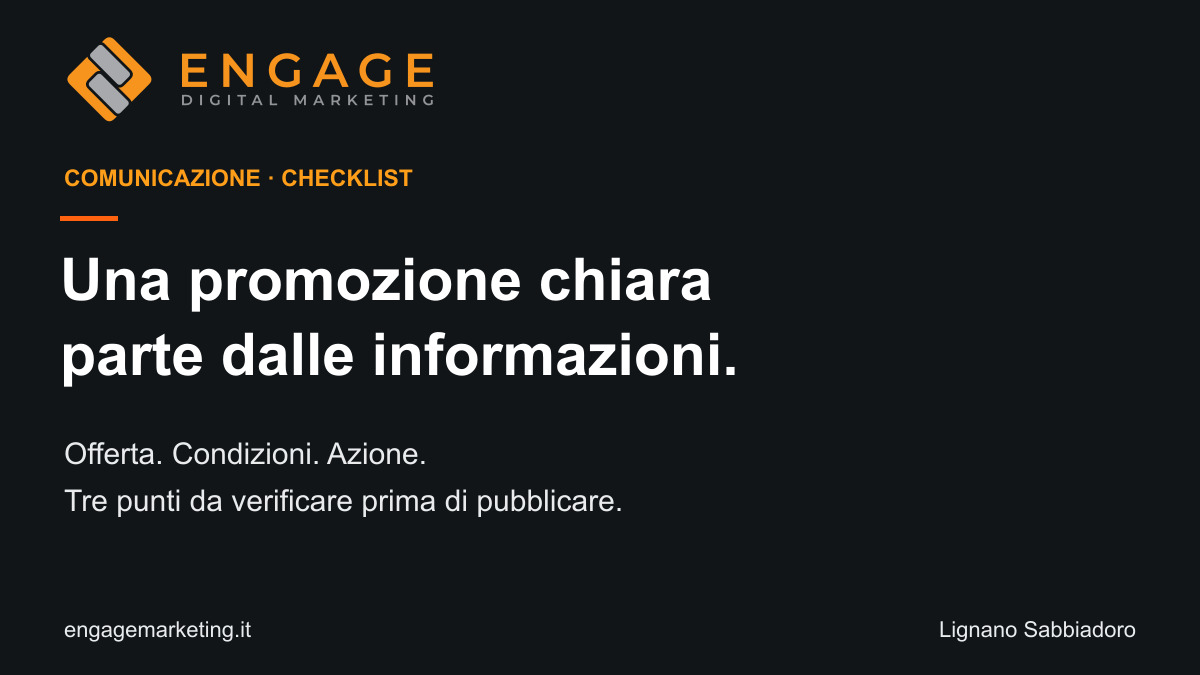 engagedmit's tweet photo. Prima di pubblicare una promozione, controlla:

• Cosa offri e cosa è compreso.
• Per chi vale e a quali condizioni.
• Come prenotare, acquistare o chiedere informazioni.

Il link porta alla stessa offerta?
https://t.co/8IOLLBAIqw https://t.co/AvZHXKYp4i